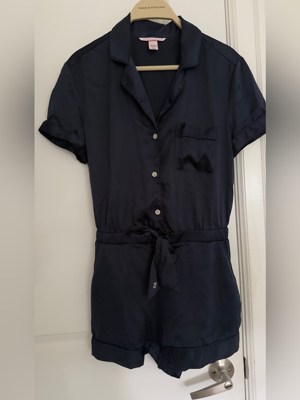 Victoria’s Secret satin Short-Sleeve Romper with Tie Waist
